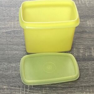 Tupperware Vintage Square Storage Container Lime Yellow with Lid
